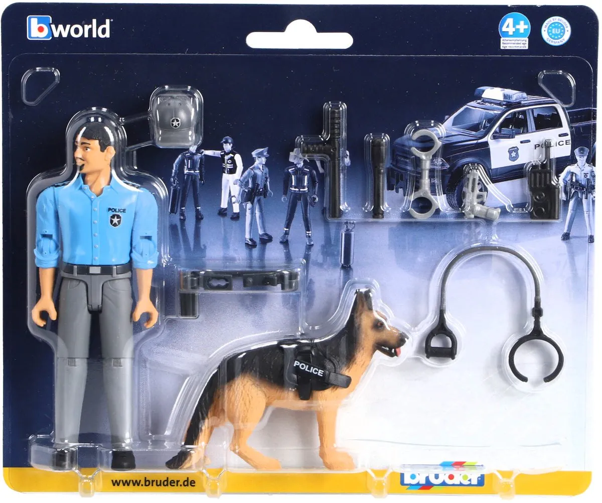 Bruder Politieagent met Hond Speelset BF62150 - Blauw/Grijs
