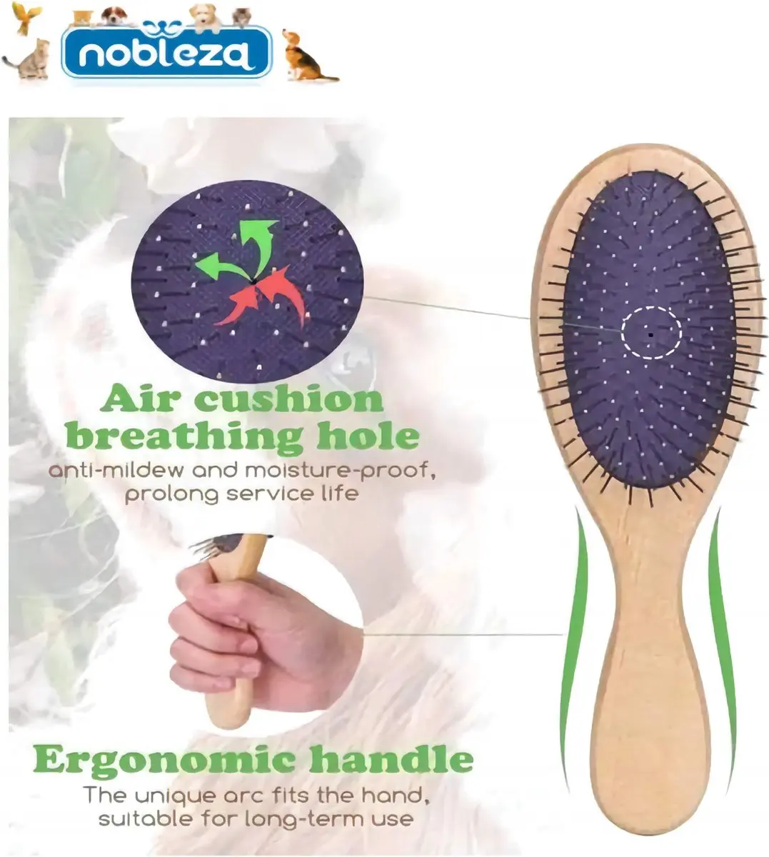 Nobleza Ontklitborstel Houten Handvat - Lang & Kort Haar