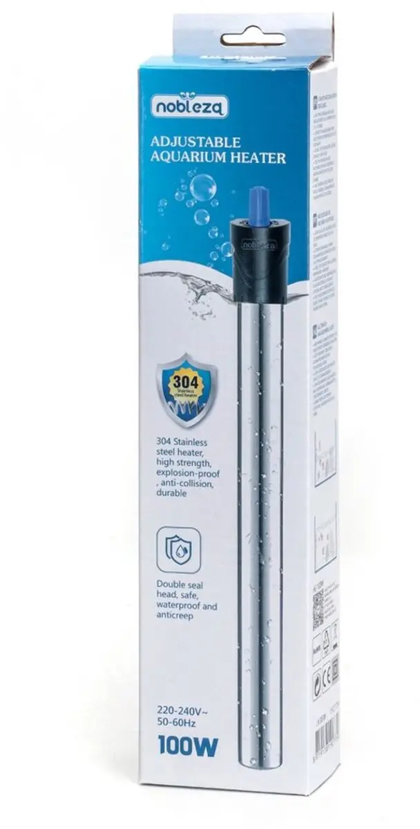 Nobleza Aquariumverwarmer 100W - Instelbaar 18-34°C - Zilver