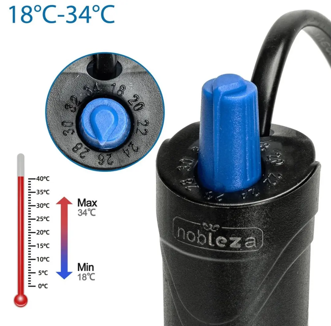 Nobleza Aquariumverwarmer 100W - Instelbaar 18-34°C - Zilver