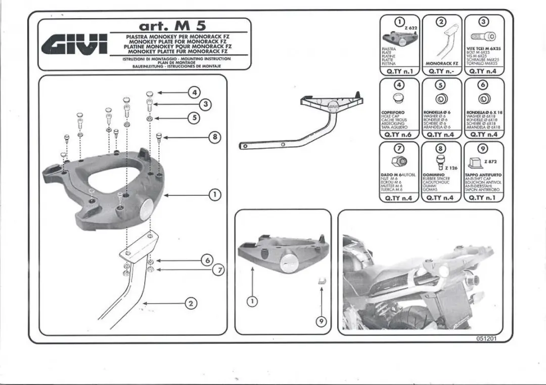 Givi Top Case Steunplaat M5 Monokey - Noir - afbeelding 6 van 6