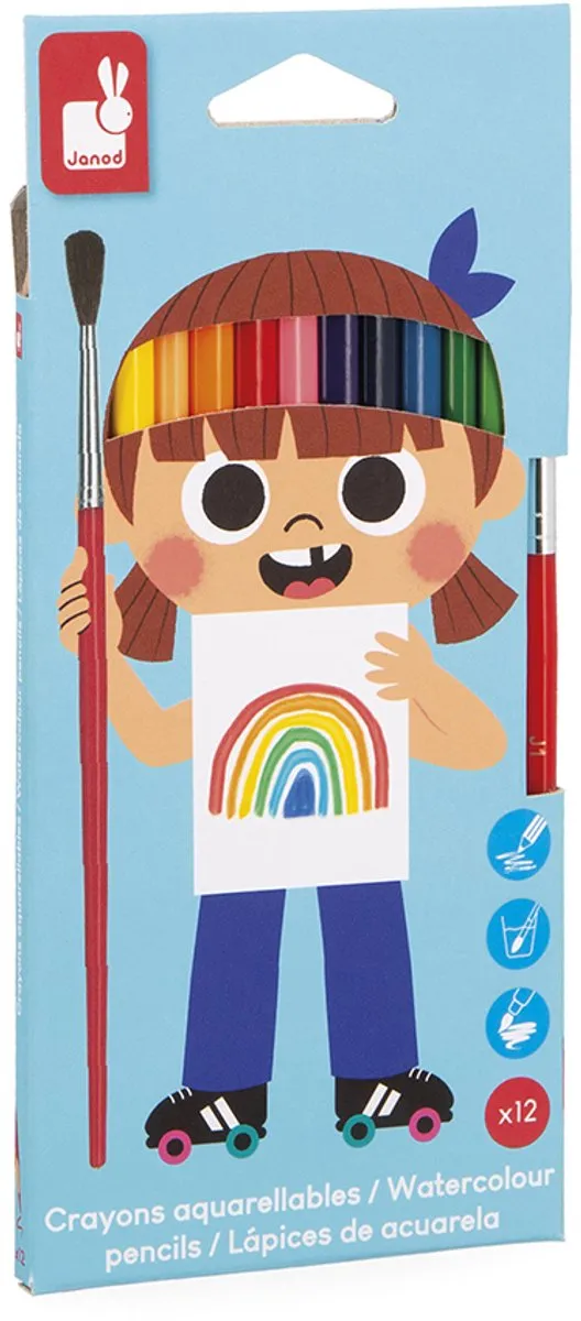 Janod Colo Aquarelpotloden Set - 12 Stuks Multikleur - afbeelding 6 van 6
