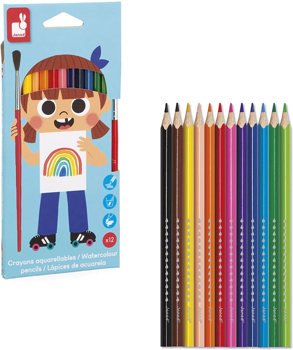 Janod Colo Aquarelpotloden Set - 12 Stuks Multikleur - afbeelding 4 van 6