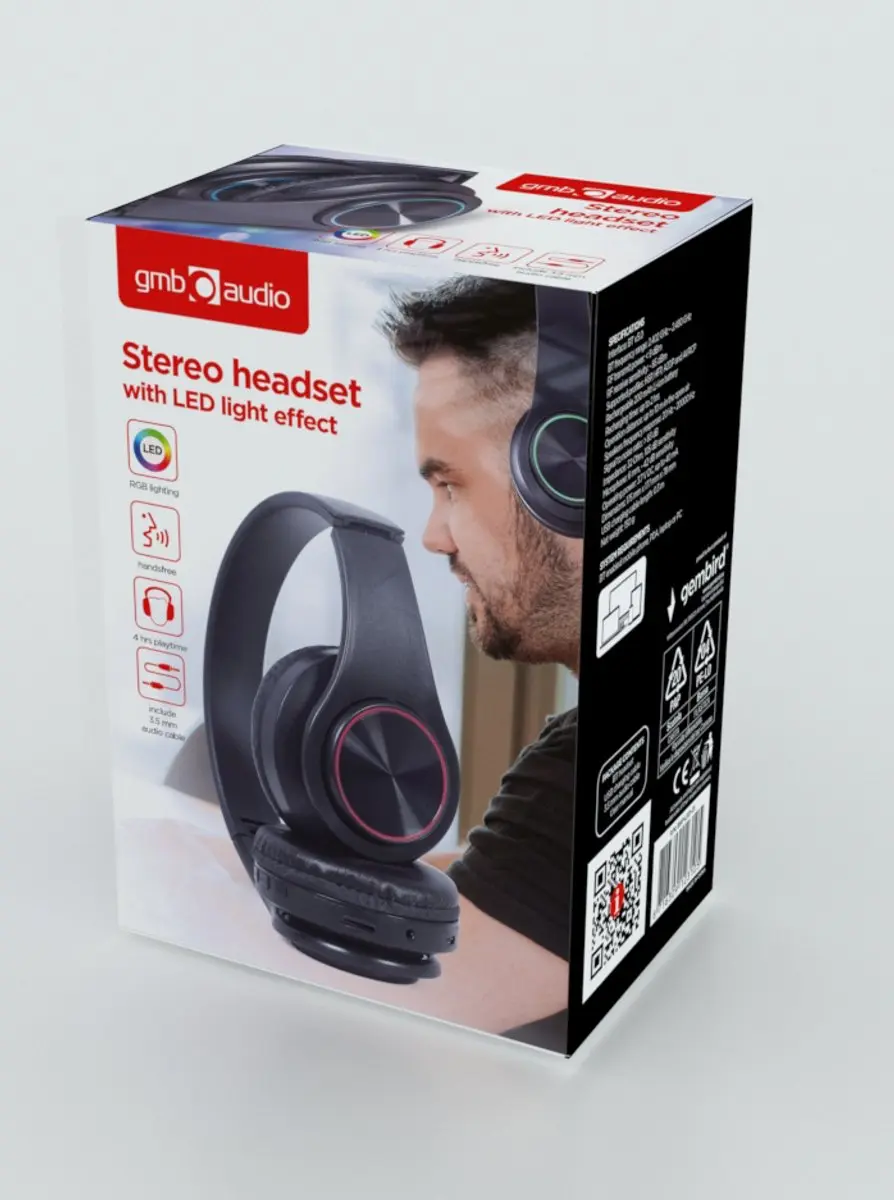 Gembird BT Stereo Headset BHP-LED-01 - Zwart - afbeelding 3 van 6
