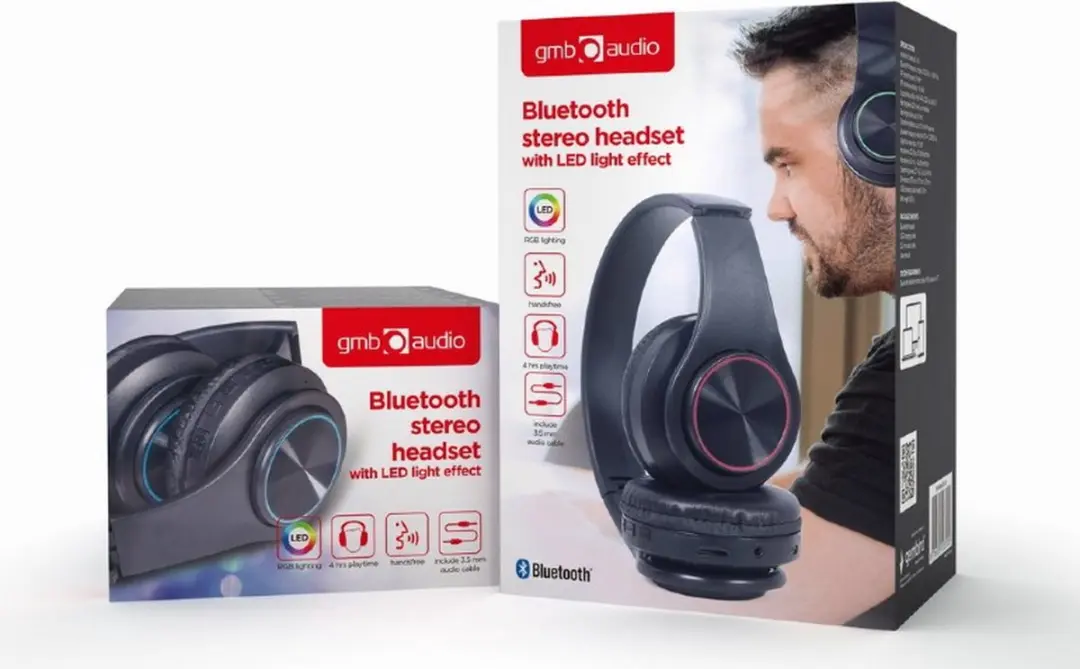 Gembird BT Stereo Headset BHP-LED-01 - Zwart - afbeelding 4 van 6