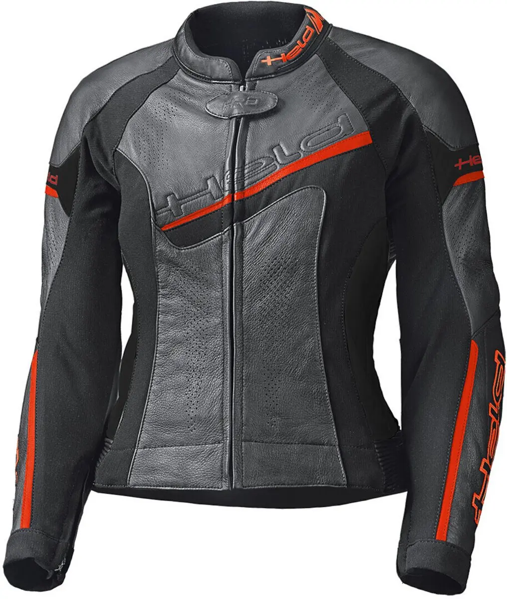 Held Debbie II Geperforeerd Dames Zwart Rood Leren Motorjas