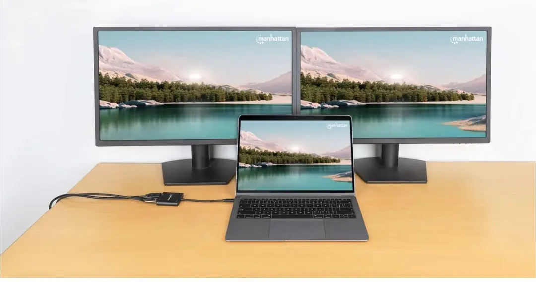 Manhattan USB-C naar 4x HDMI Adapter 15cm - Zwart
