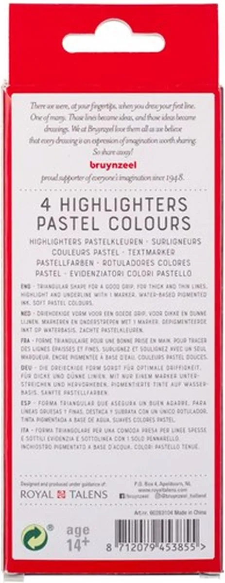 BRUYNZEEL Highlighters Pastel - 4 Stuks Wit