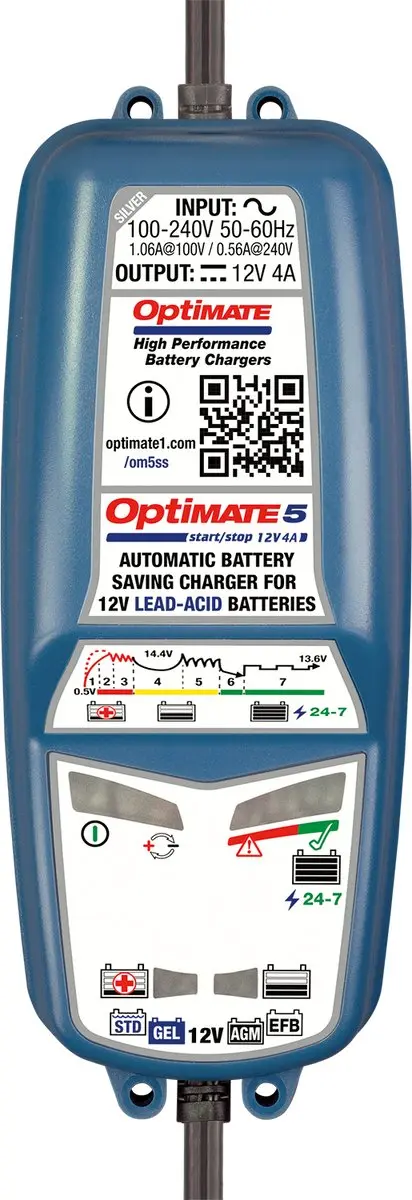 Tecmate Optimate 5 Start/Stop Acculader 12V 4A - 7-stappen - afbeelding 4 van 5