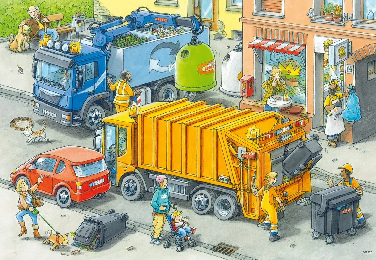 Ravensburger Vuilniswagen en Sleepwagen Puzzel 24 Stuks - 2x24
