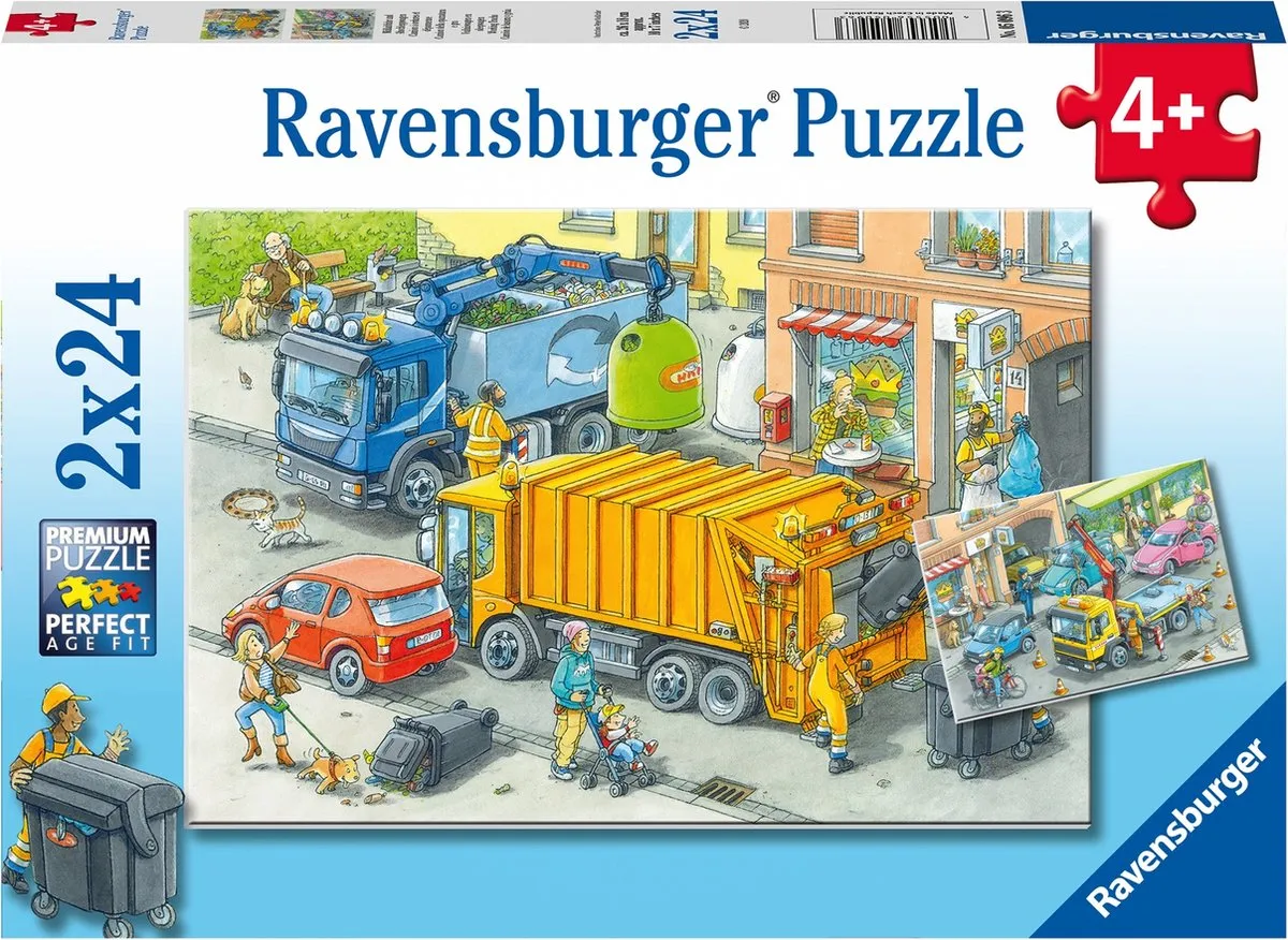 Ravensburger Vuilniswagen en Sleepwagen Puzzel 24 Stuks - 2x24