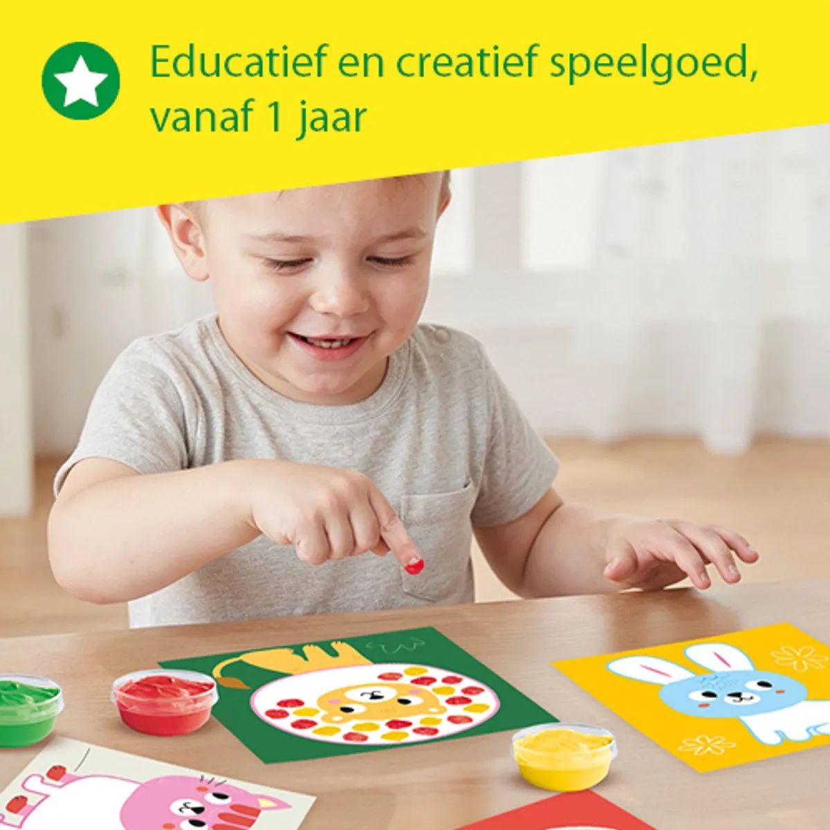 SES Creative My First Kunstwerk Stippen - Vingerverf 3 kleuren - 10 dierenplaten