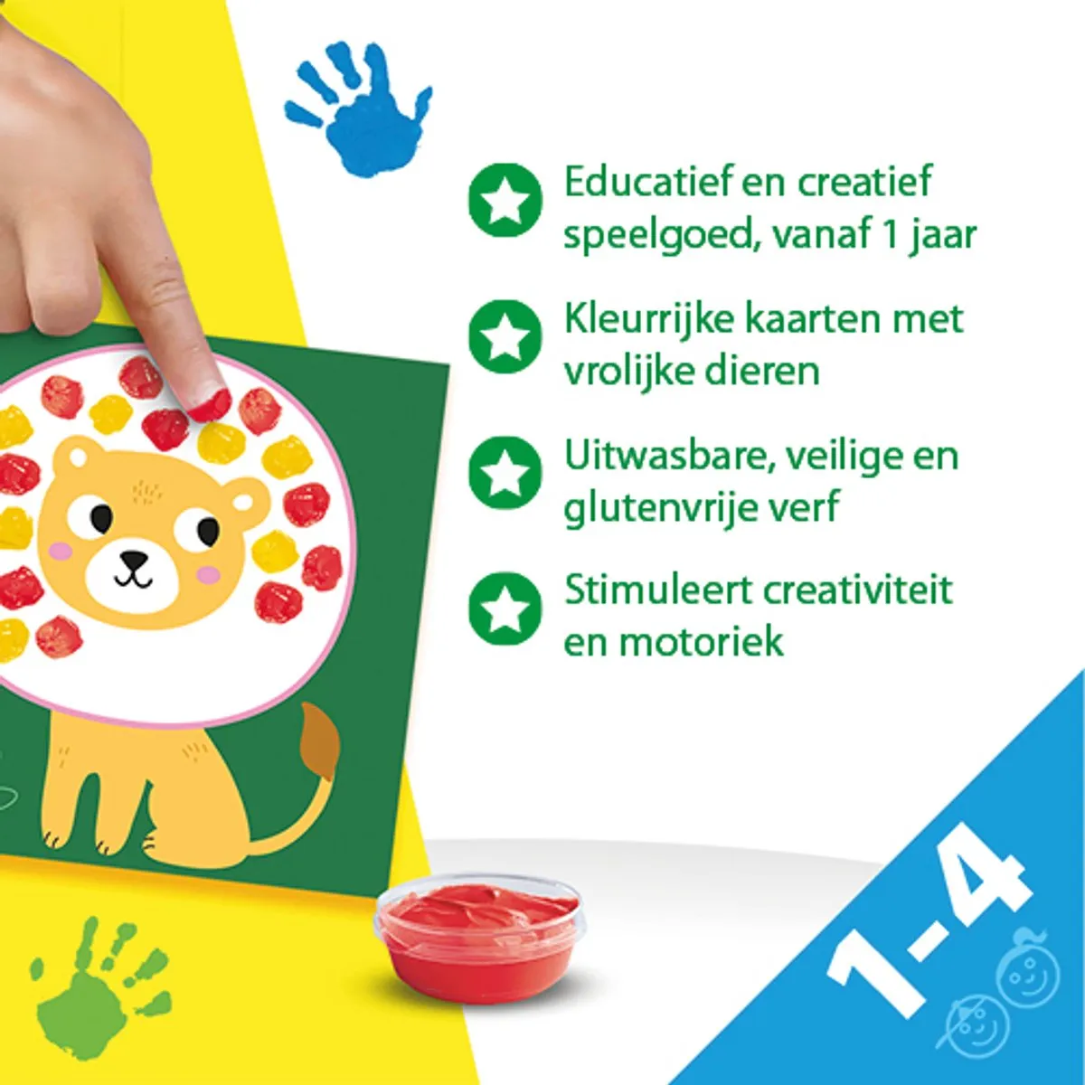 SES Creative My First Kunstwerk Stippen - Vingerverf 3 kleuren - 10 dierenplaten