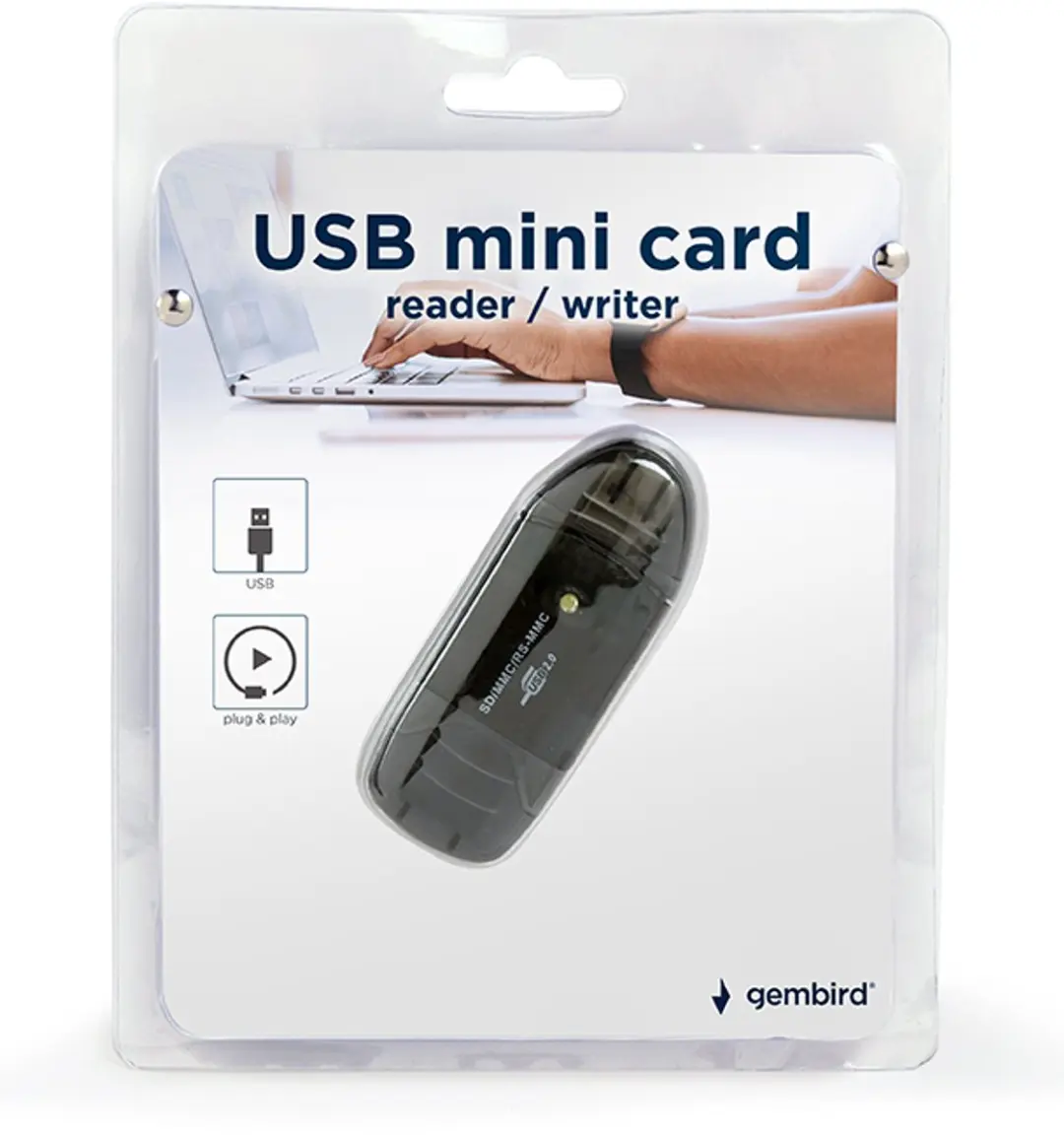 Gembird FD2-SD-1 USB Mini Kaartlezer - Zwart
