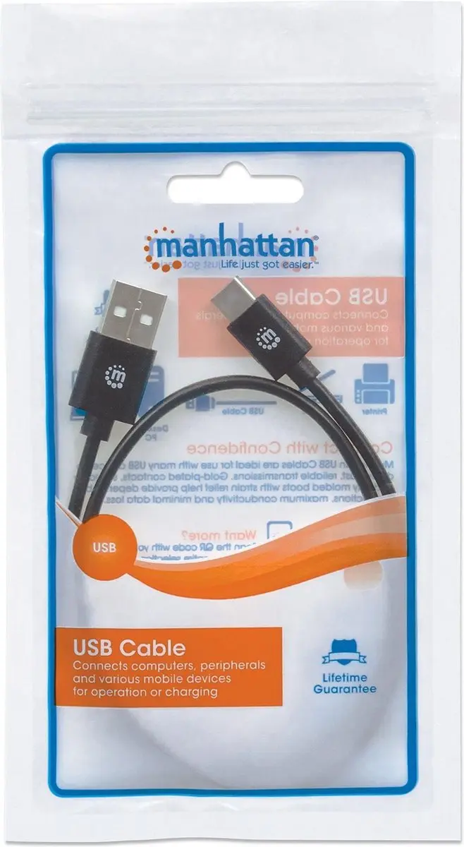 Manhattan 354912 USB-kabel USB-A naar USB-C 0.5m - Zwart