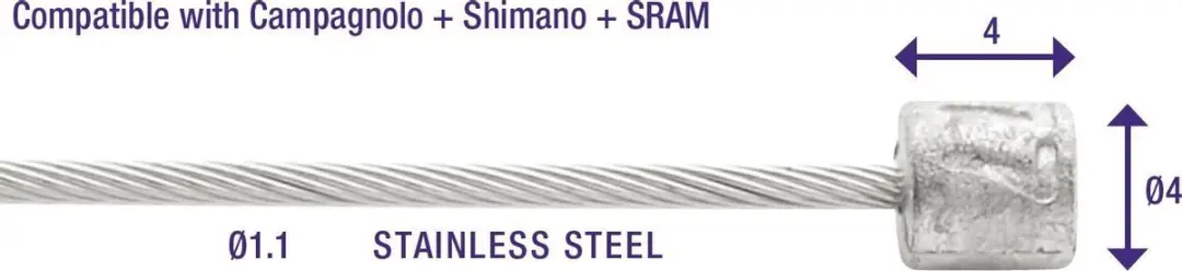 Elvedes Binnenkabel 2250mm Roestvrij Staal N-nippel Ø4x4 - 100 Stuks