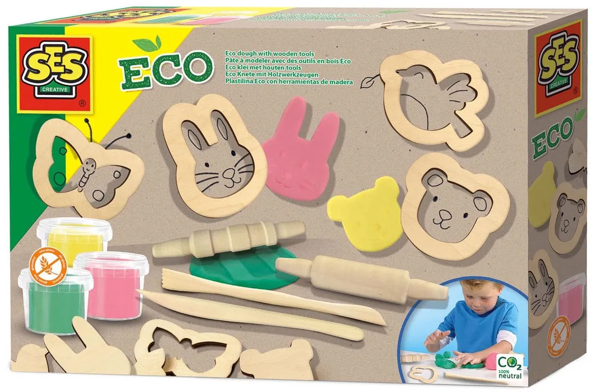 SES Creative Eco Klei Set - 3x90g Houten Tools - Vegan