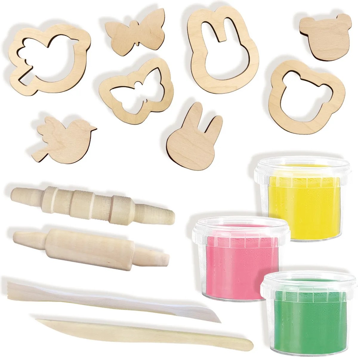 SES Creative Eco Klei Set - 3x90g Houten Tools - Vegan