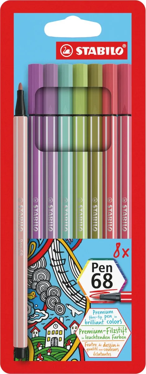 STABILO Pen 68 Premium Viltstift - 8 Kleuren