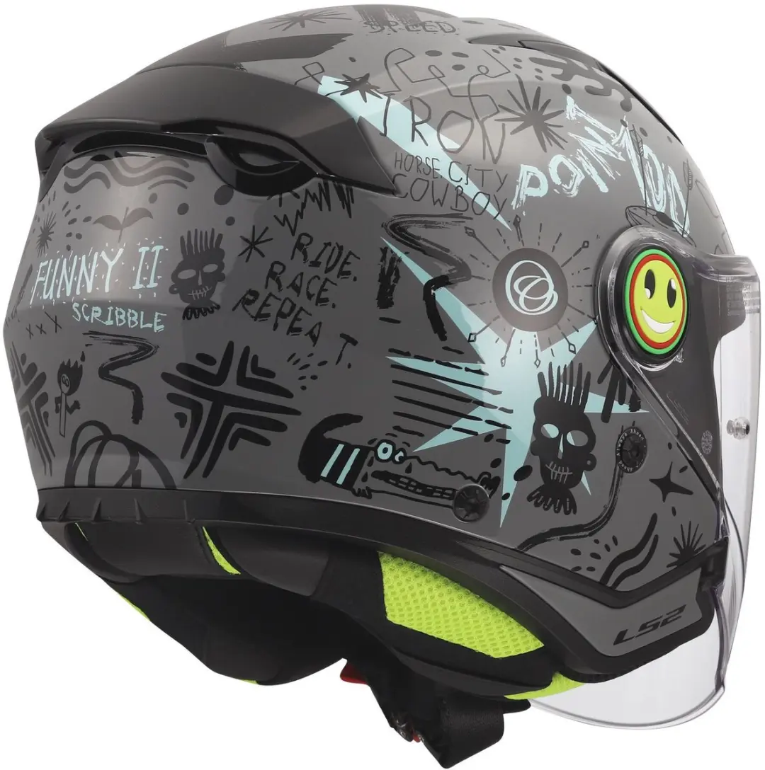 LS2 OF622 Funny II Scribble Jethelm - Grijs/Blauw