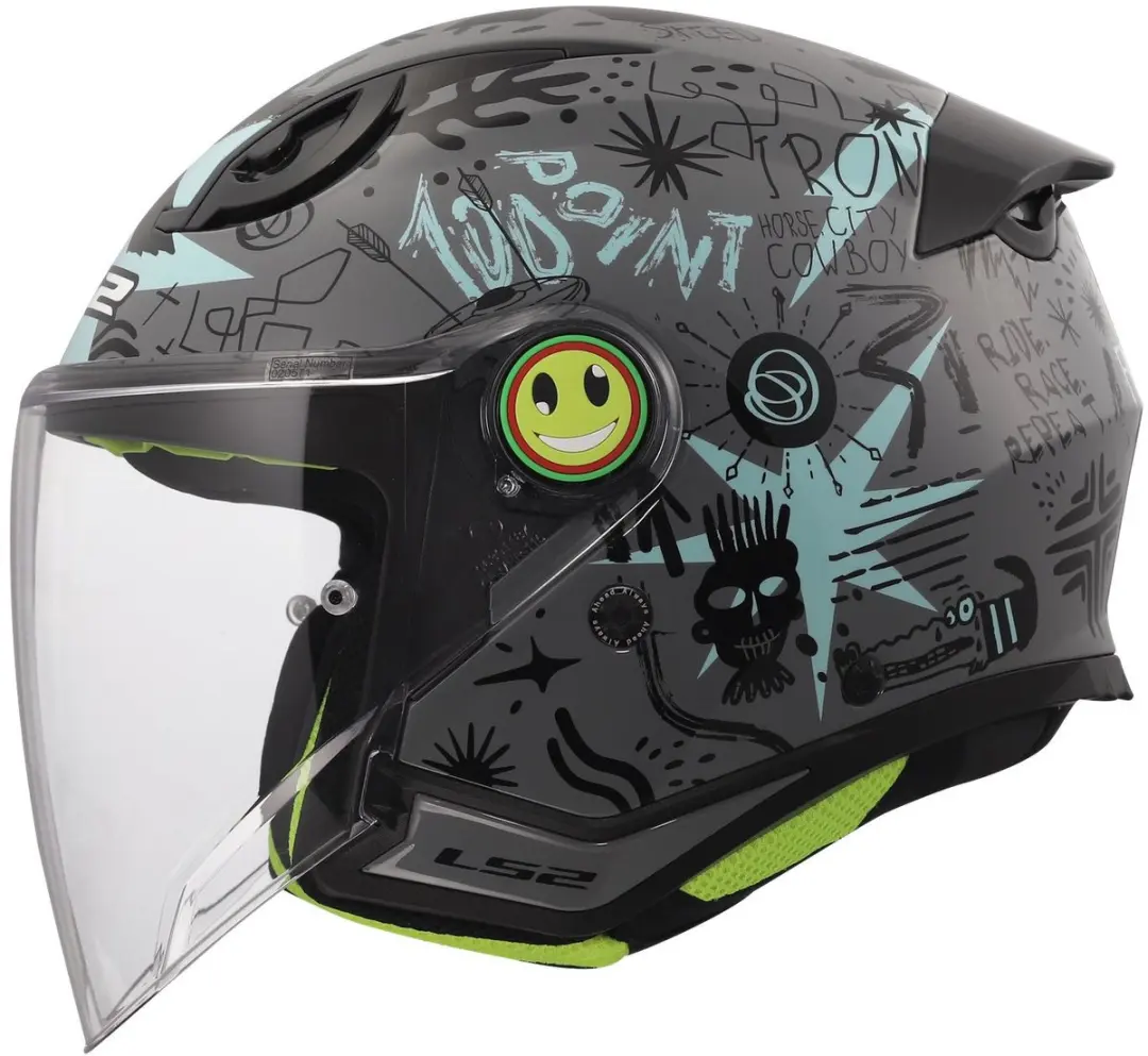 LS2 OF622 Funny II Scribble Jethelm - Grijs/Blauw