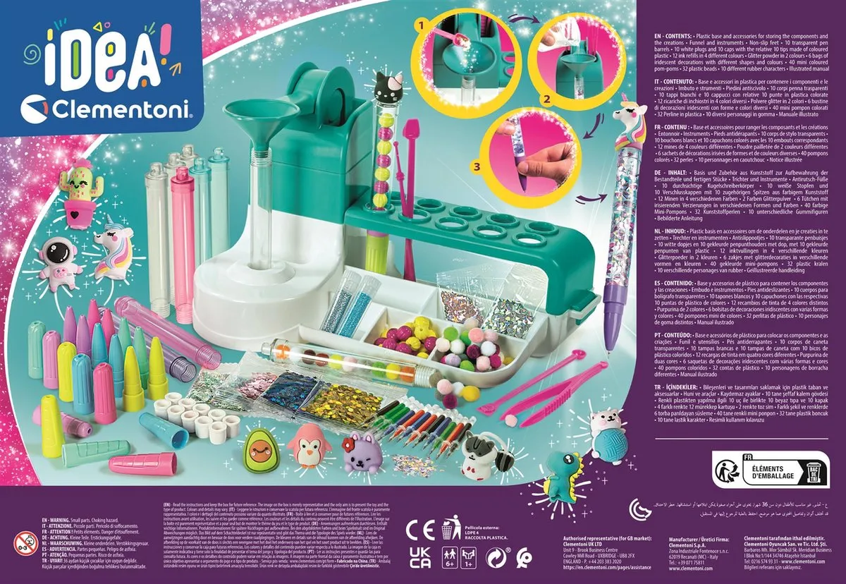 Clementoni iDea Pennen Creatiestudio Knutselpakket - Kawaii Glitterpennen - afbeelding 6 van 6