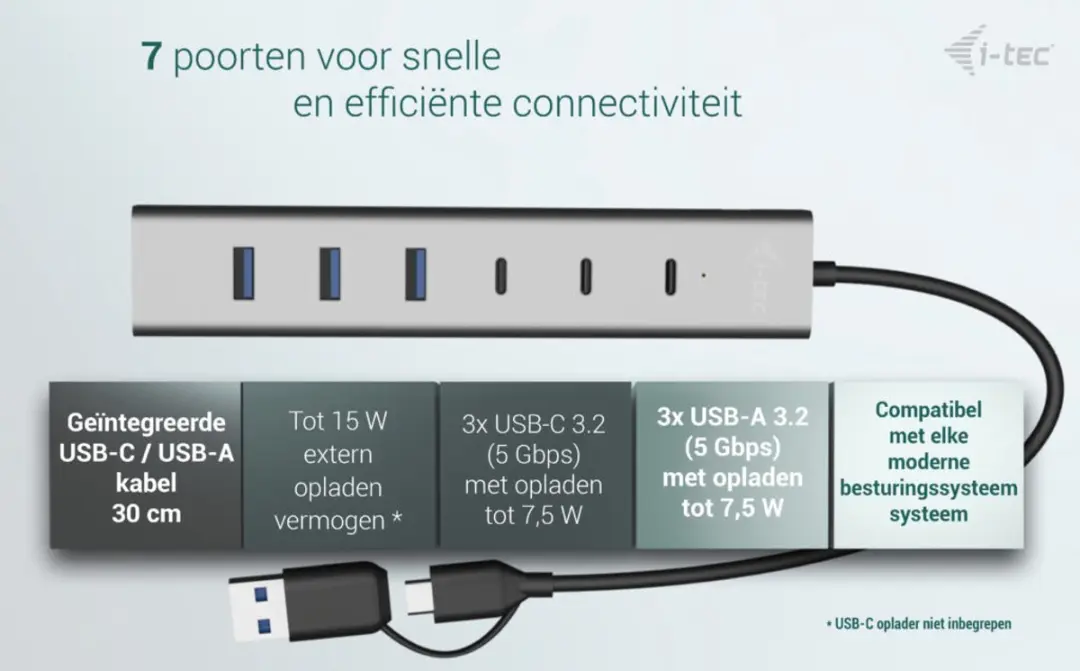 I-tec CAHUBMETAL7 USB-hub 7 Poorten - Grijs - afbeelding 3 van 6