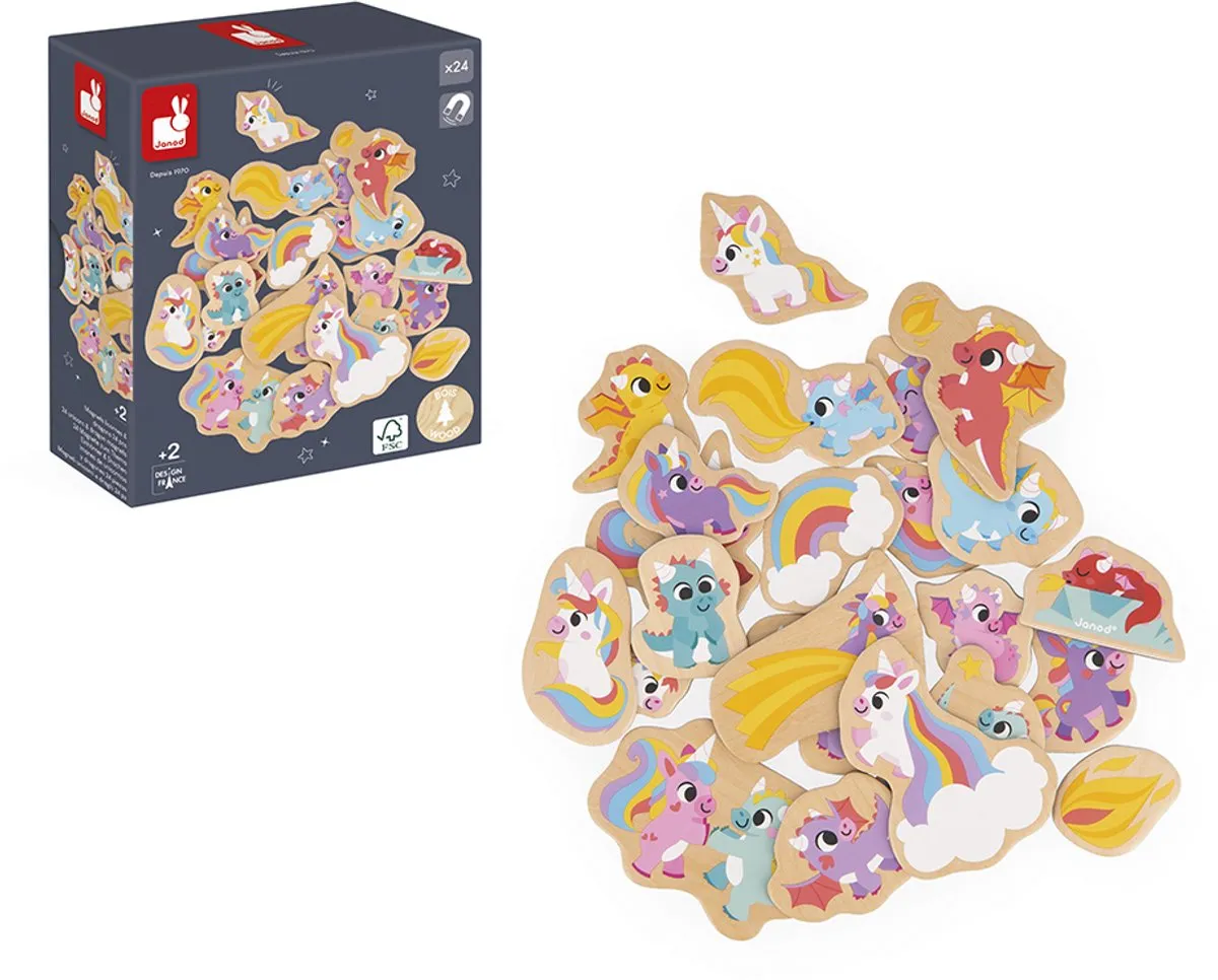 Janod Magneten Eenhoorns En Draken 24-delig - Multicolor