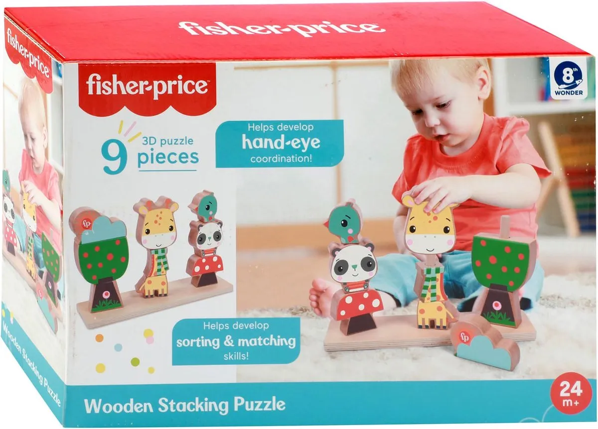 Fisher Price 3D Houten Stapelpuzzel 9 Stukjes - 72029A