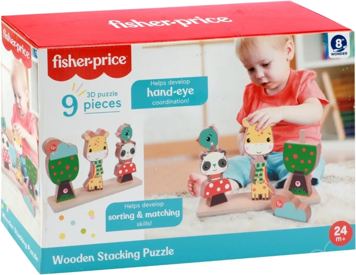 Fisher Price 3D Houten Stapelpuzzel 9 Stukjes - 72029A