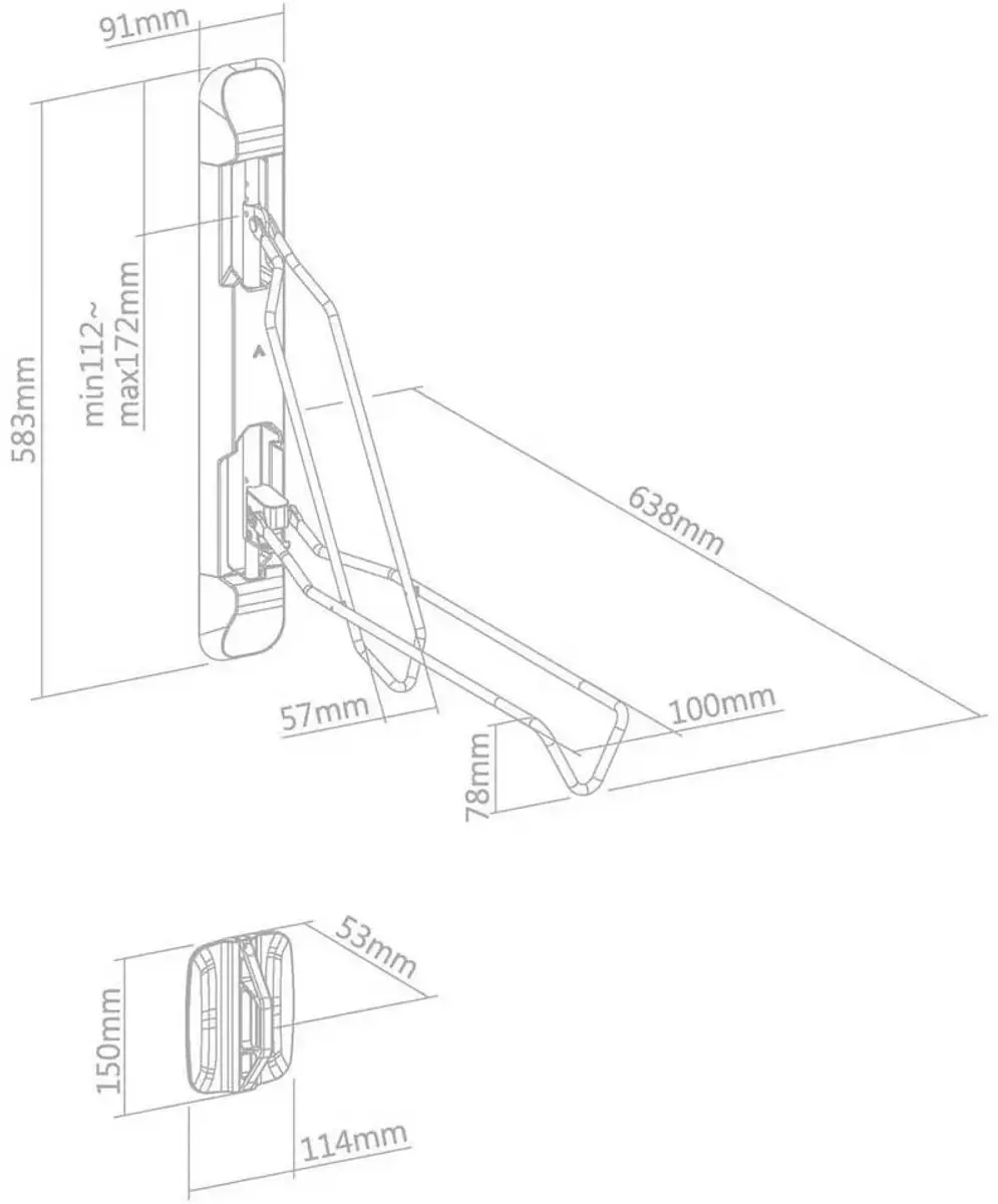 Contec Smart Fold 559mm Muurbeugel - 1 Fiets - Zilver - afbeelding 3 van 4