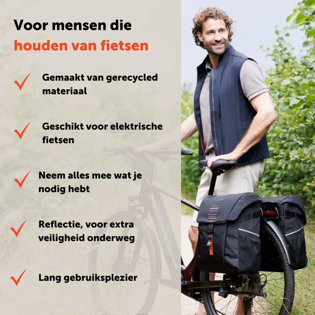 New Looxs Vigo Double Dubbele Fietstas 40L - Zwart/ Groen - afbeelding 6 van 6