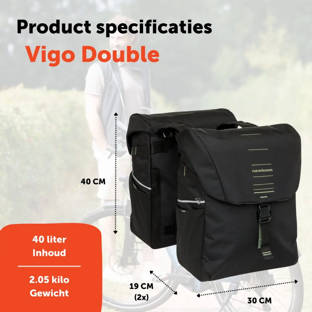 New Looxs Vigo Double Dubbele Fietstas 40L - Zwart/ Groen