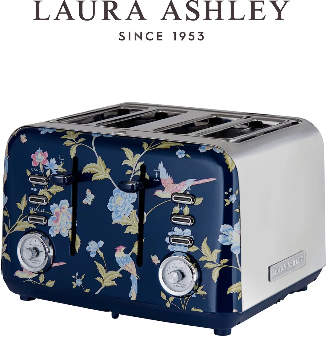 Laura Ashley Toaster für 4 Scheiben, 7 Einstellungen, breite Schlitze, Krümels