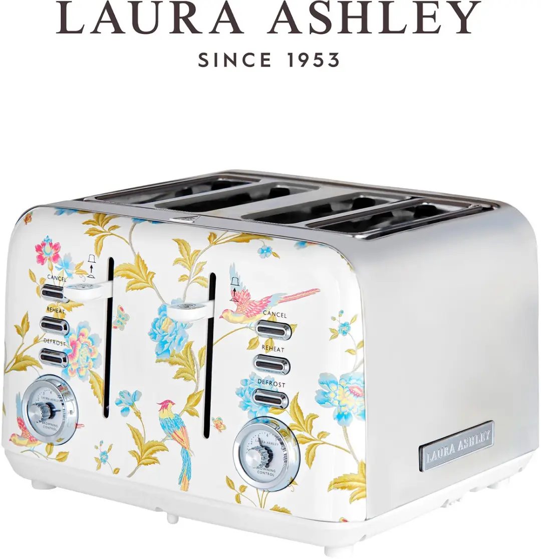 Laura Ashley 4-Scheiben-Toaster, 7 Bräunungsstufen, breite Schlitze, Krümelsch