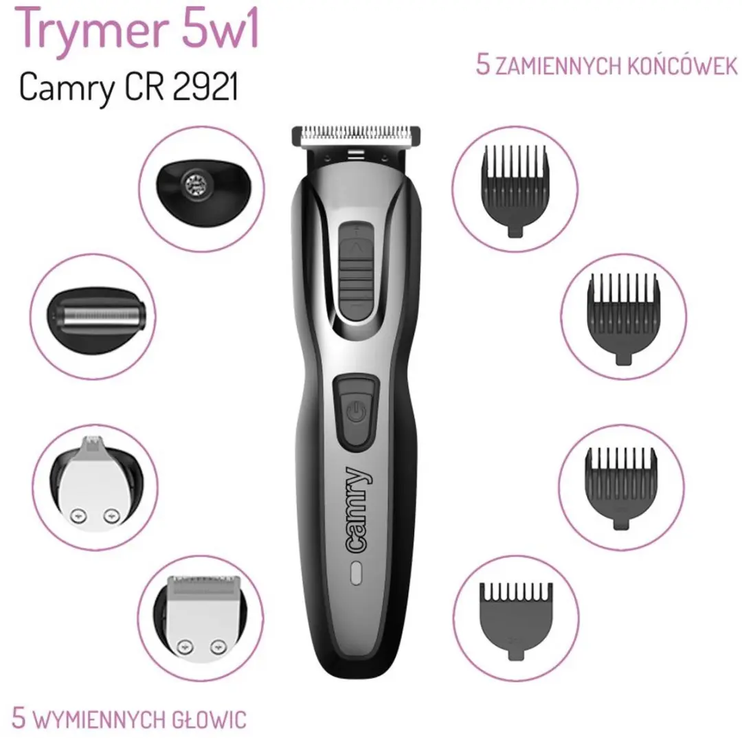 Camry CR2921 Trimmer 5-in-1 - 5 Opzetstukken - Zwart/Grijs - afbeelding 4 van 6