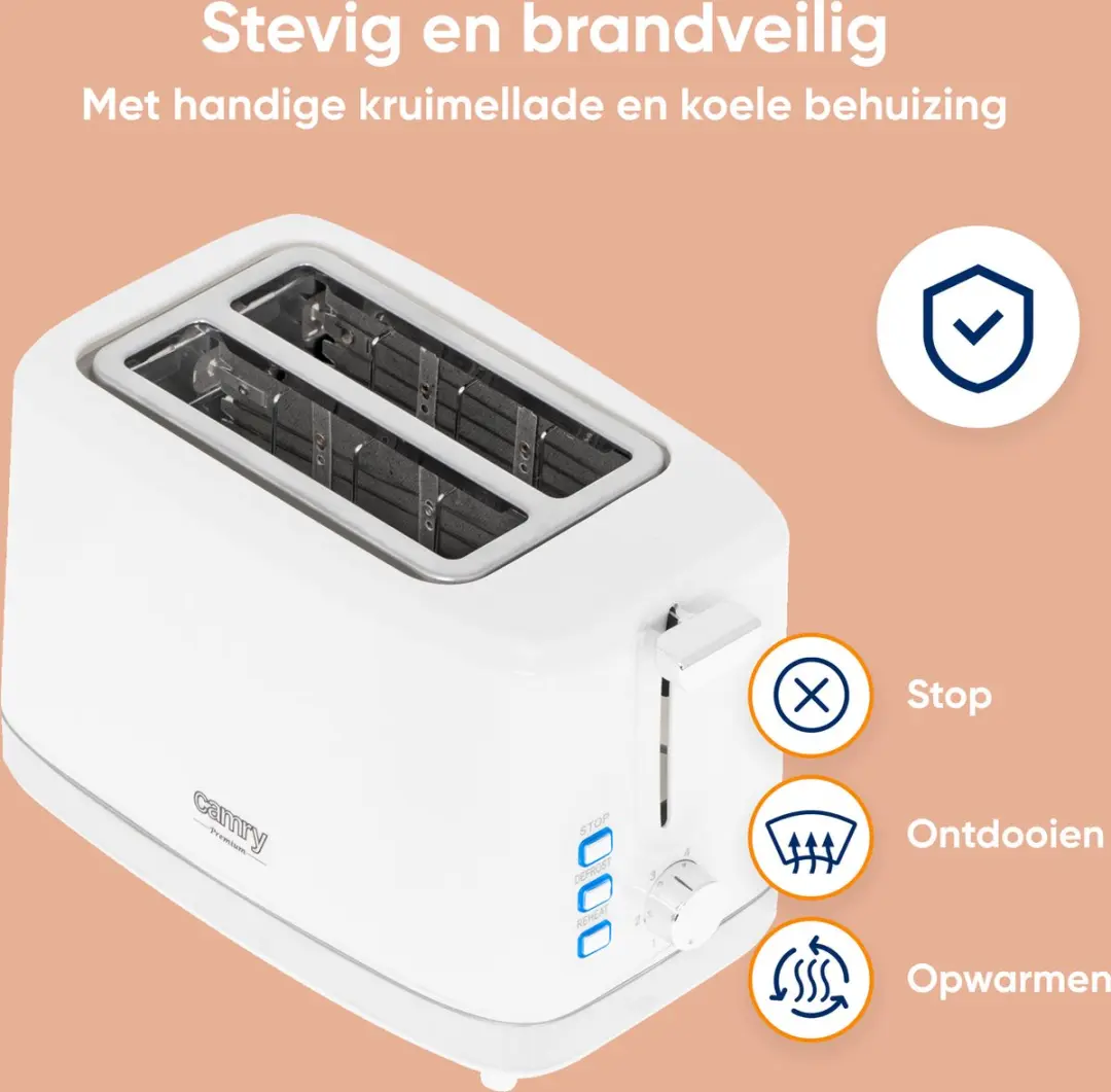 Camry CR3219 Broodrooster 2 Sneden - 900W - Wit - afbeelding 4 van 6