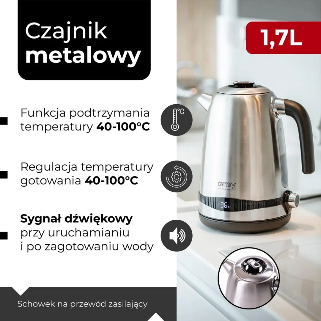 Camry 1291 Waterkoker 1,7L - RVS - 2200W - afbeelding 6 van 6