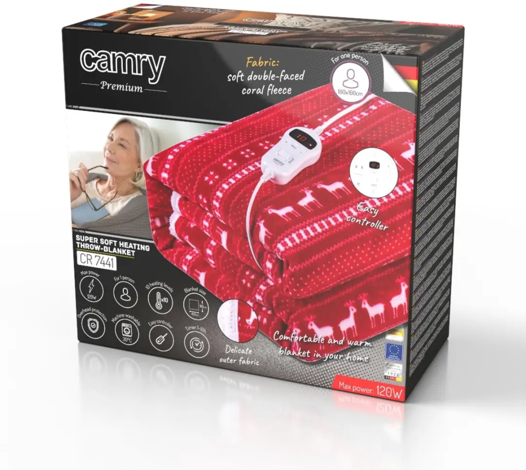 Camry CR 7441 Elektrische Dekken - 120W - 10 standen - Rood - afbeelding 5 van 5