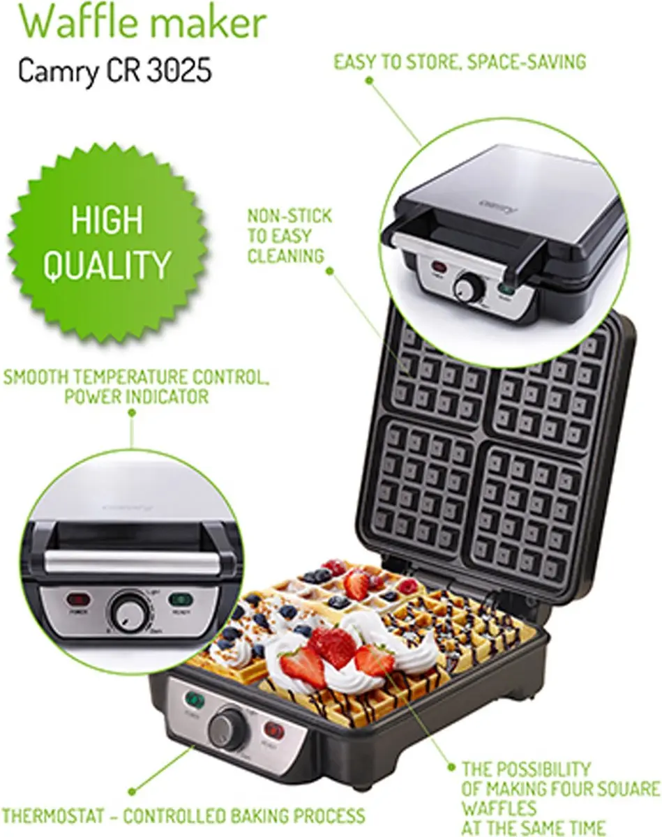 Camry CR 3025 Wafelmaker 1500W - 2 Platen - afbeelding 5 van 6