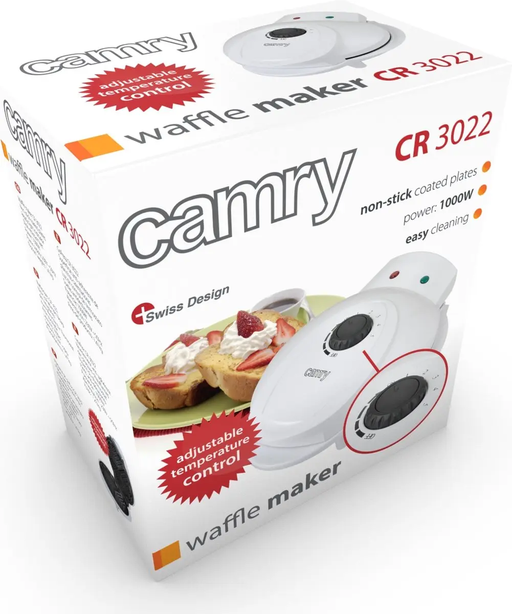 Camry CR 3022 Wafelmaker 1000W - 2 Platen - Wit - afbeelding 6 van 6