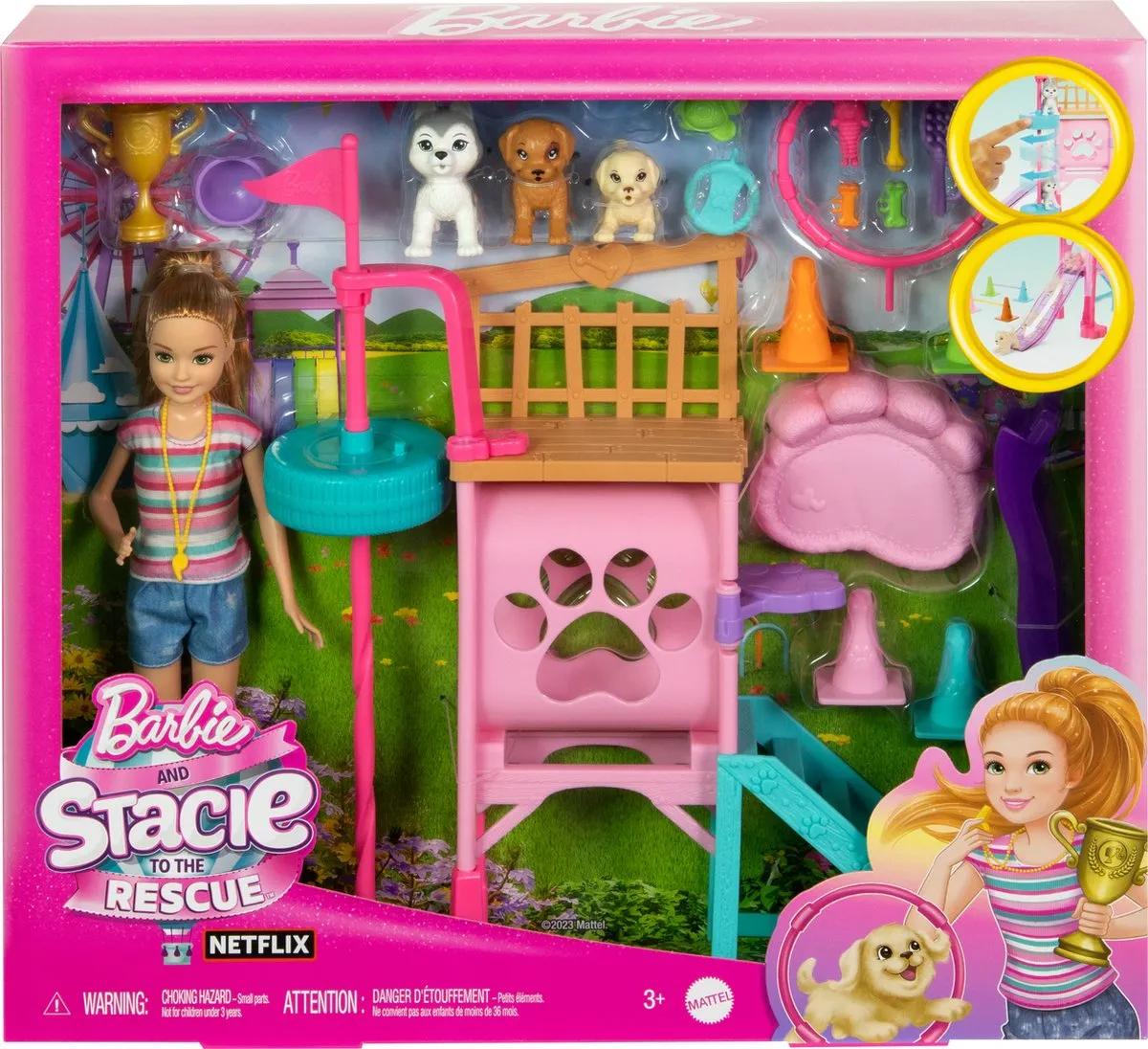 Barbie Stacie Hindernisbaan Puppy's HRM10 - 3 Pups - Multikleur