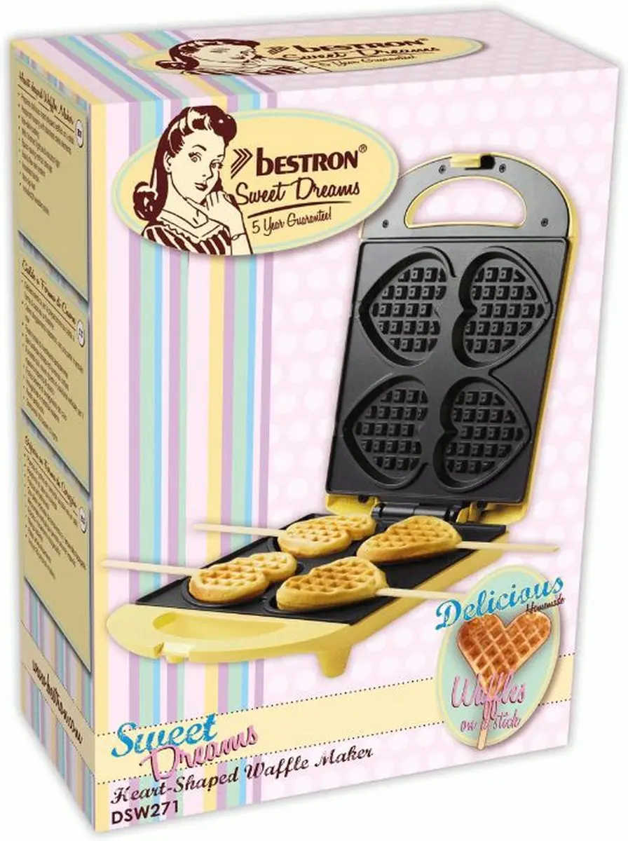 Bestron DSW271 Wafelijzer 1400W - 4 Hartvormige Wafels - Geel - afbeelding 3 van 6