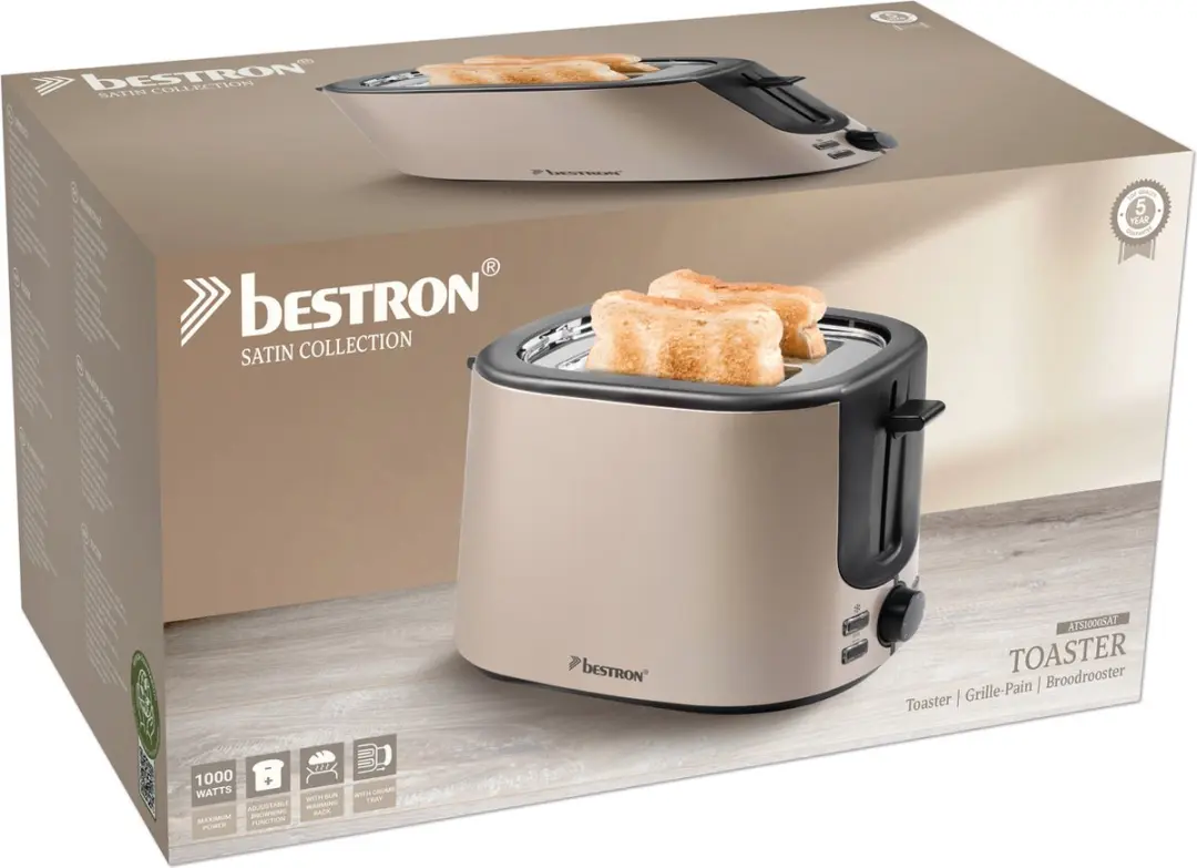 Bestron ATS1000SAT Broodrooster 1000W - 2 Sleuven - Beige - afbeelding 2 van 4