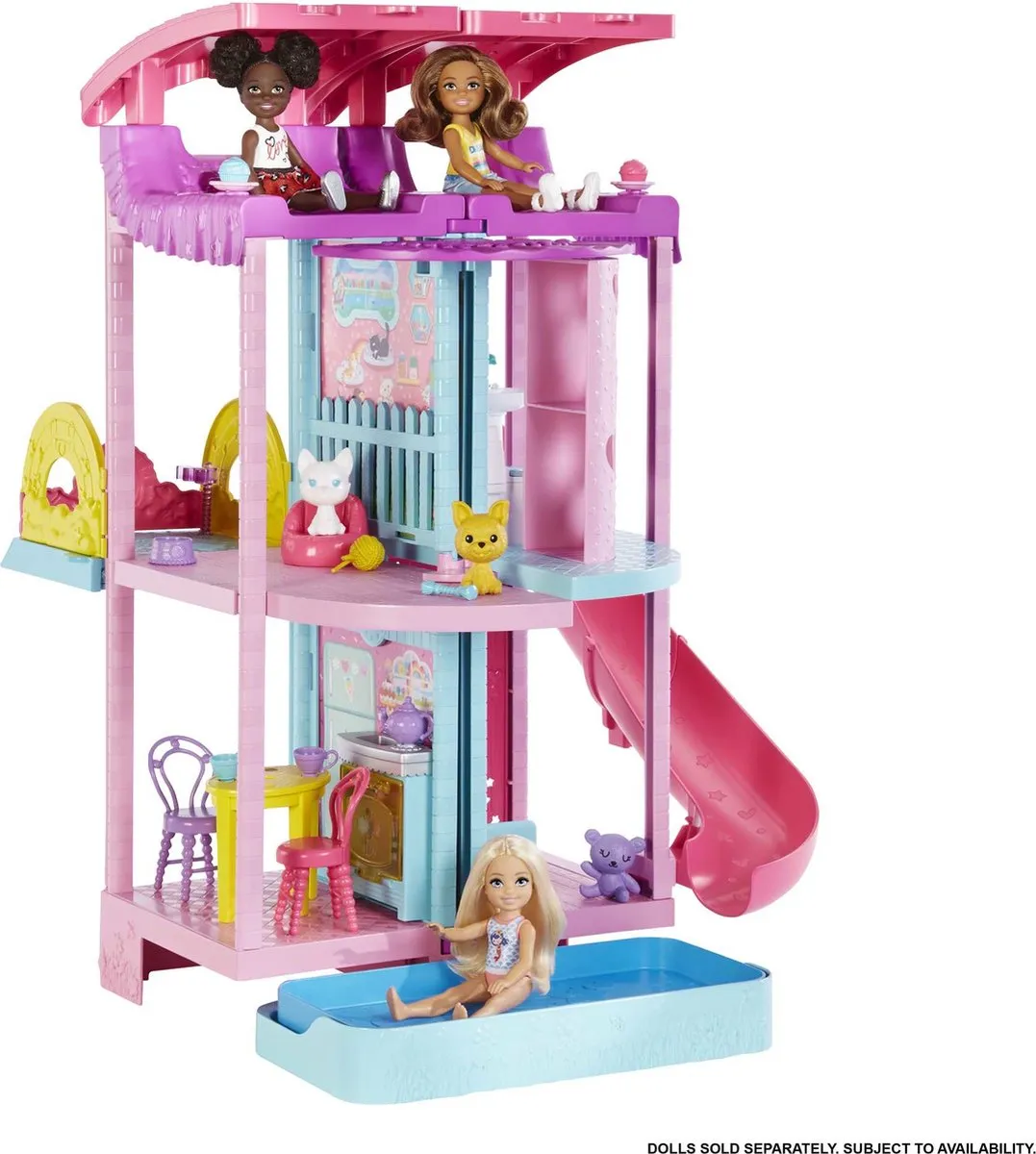 Barbie Chelsea Speelhuis - 20 Meubels, 1 Pop - Geel/Blauw/Rozig
