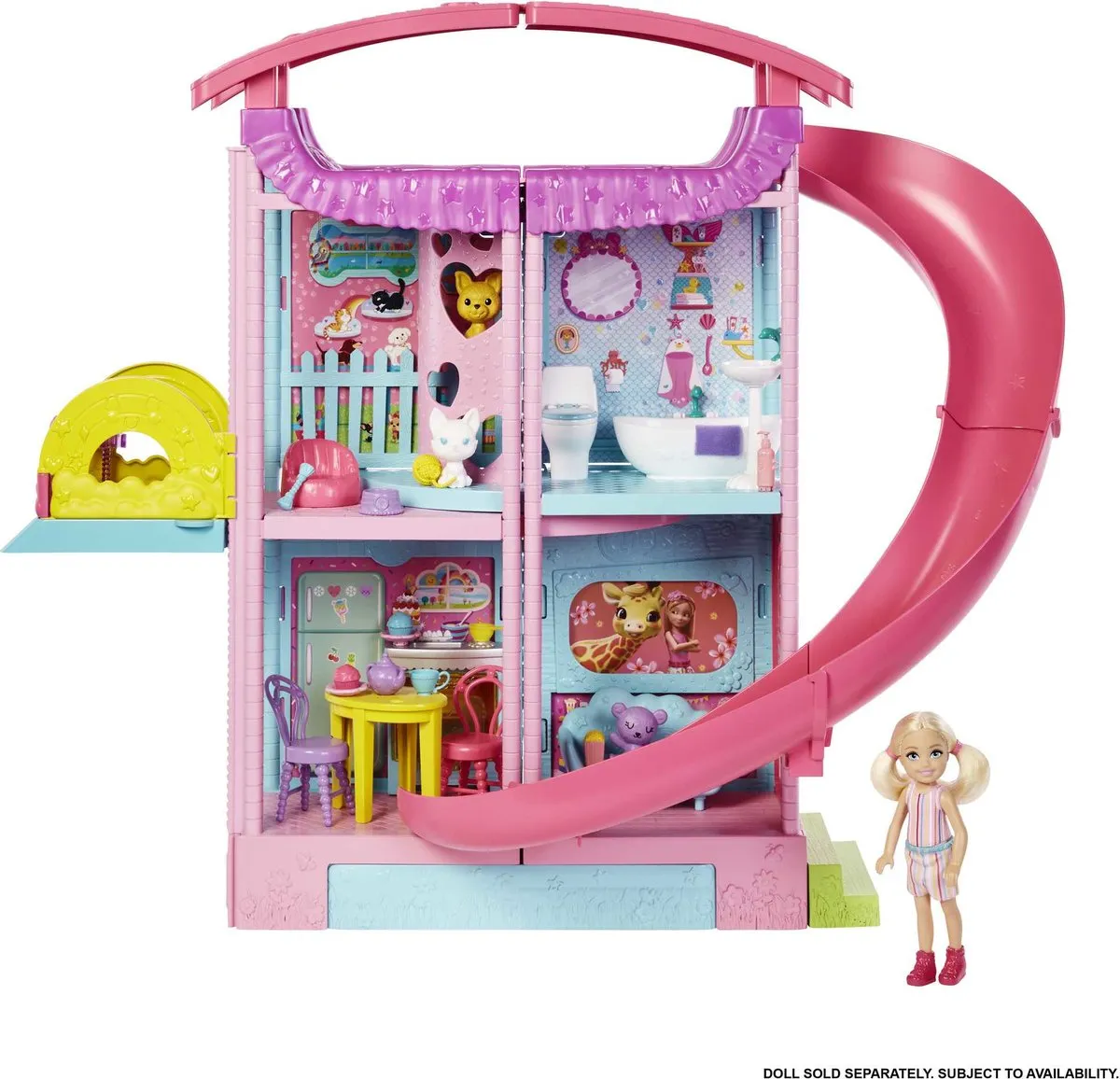 Barbie Chelsea Speelhuis - 20 Meubels, 1 Pop - Geel/Blauw/Rozig