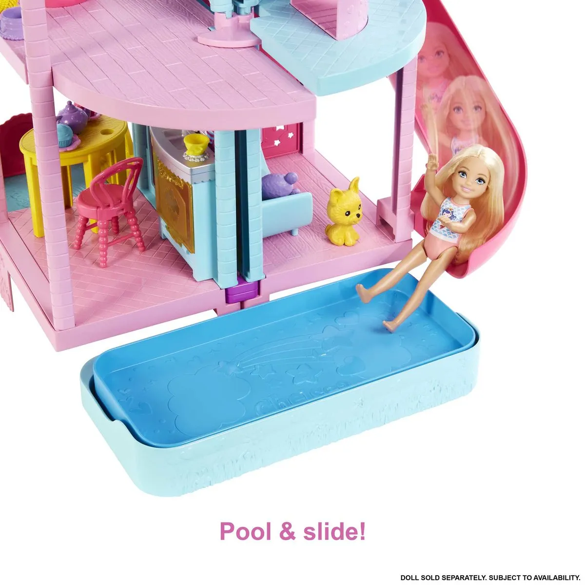 Barbie Chelsea Speelhuis - 20 Meubels, 1 Pop - Geel/Blauw/Rozig