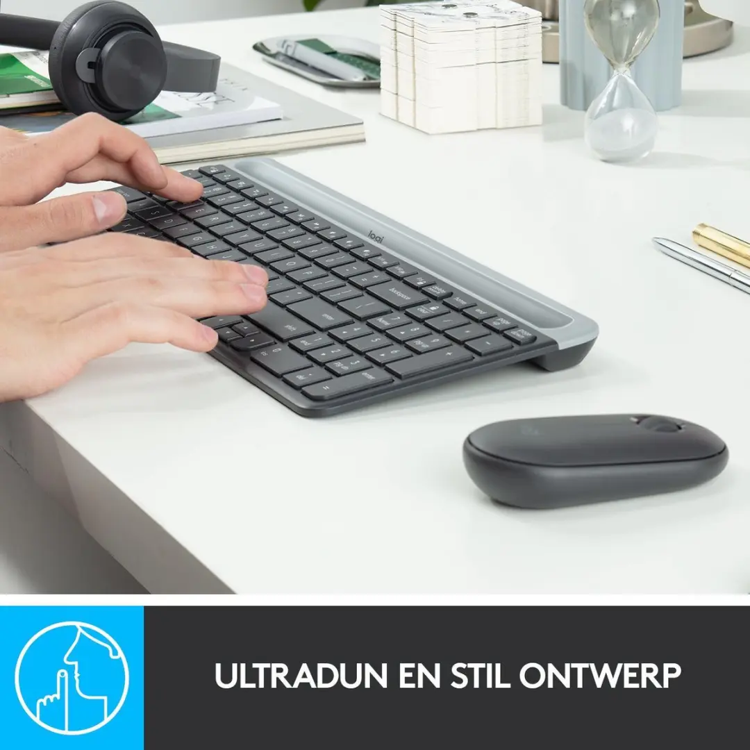 Logitech MK470 Slim Combo - Draadloos Toetsenbord & Muis AZERTY - Zwart