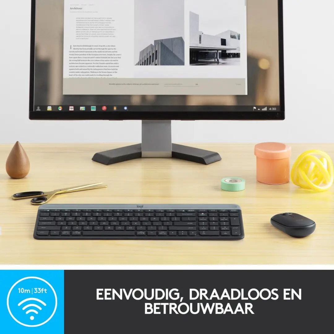 Logitech MK470 Slim Combo - Draadloos Toetsenbord & Muis AZERTY - Zwart