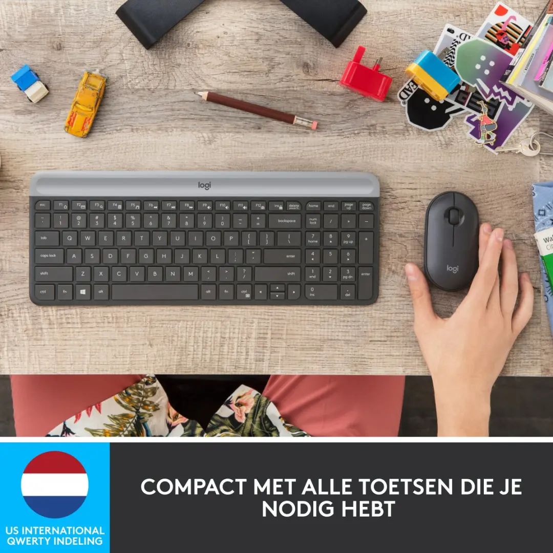 Logitech MK470 Slim Combo - Draadloos Toetsenbord & Muis AZERTY - Zwart